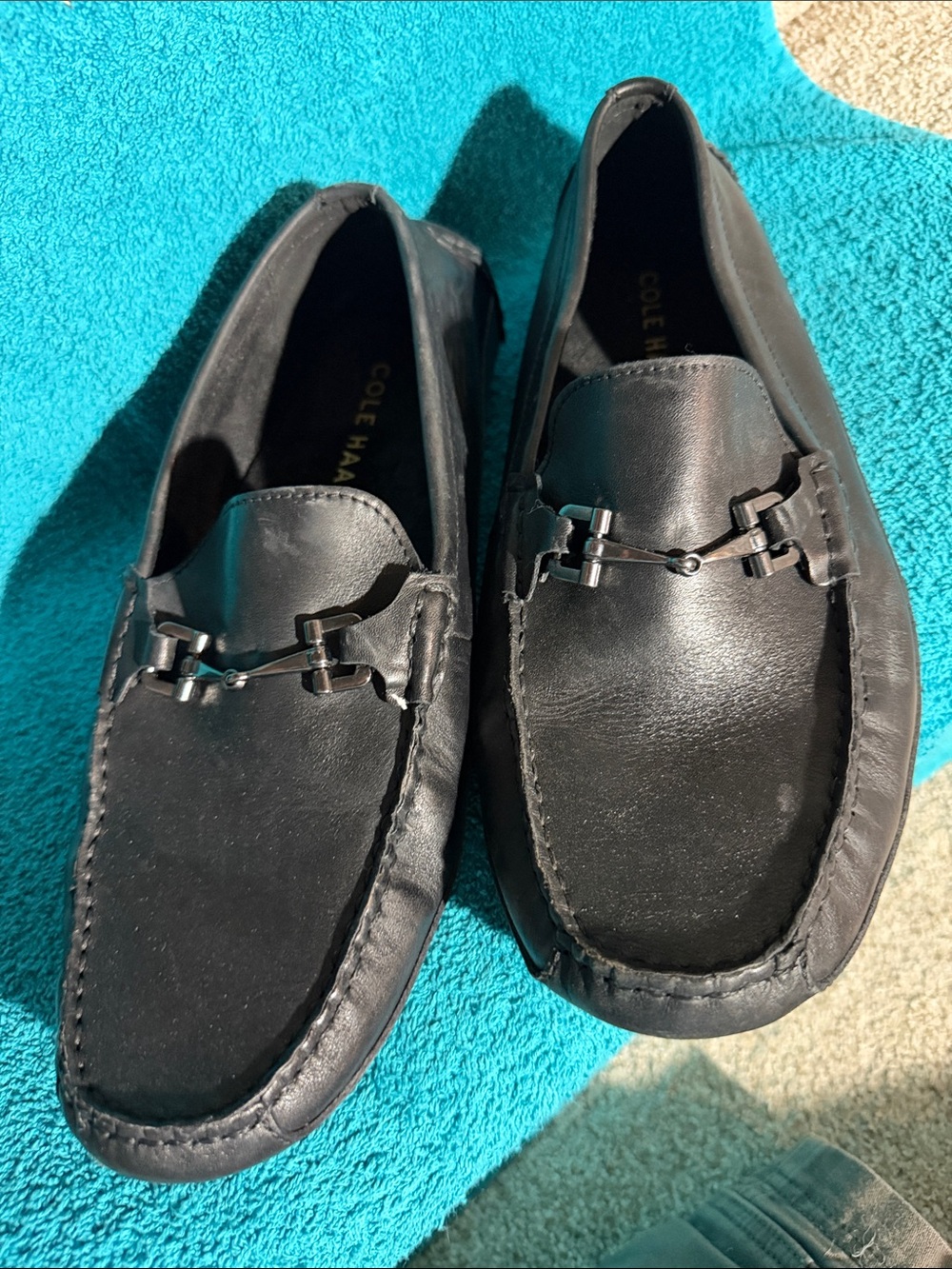 Cole Haan Black Leather Bit Loafers with Metal Hardware